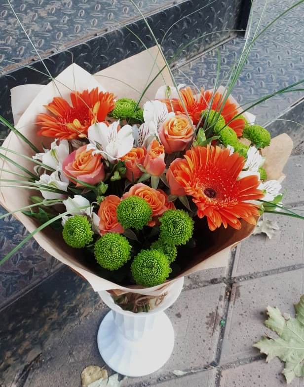 Букет цветов из: Герберы, Хризантемы, Альстромерии и Розы в Чемодурово