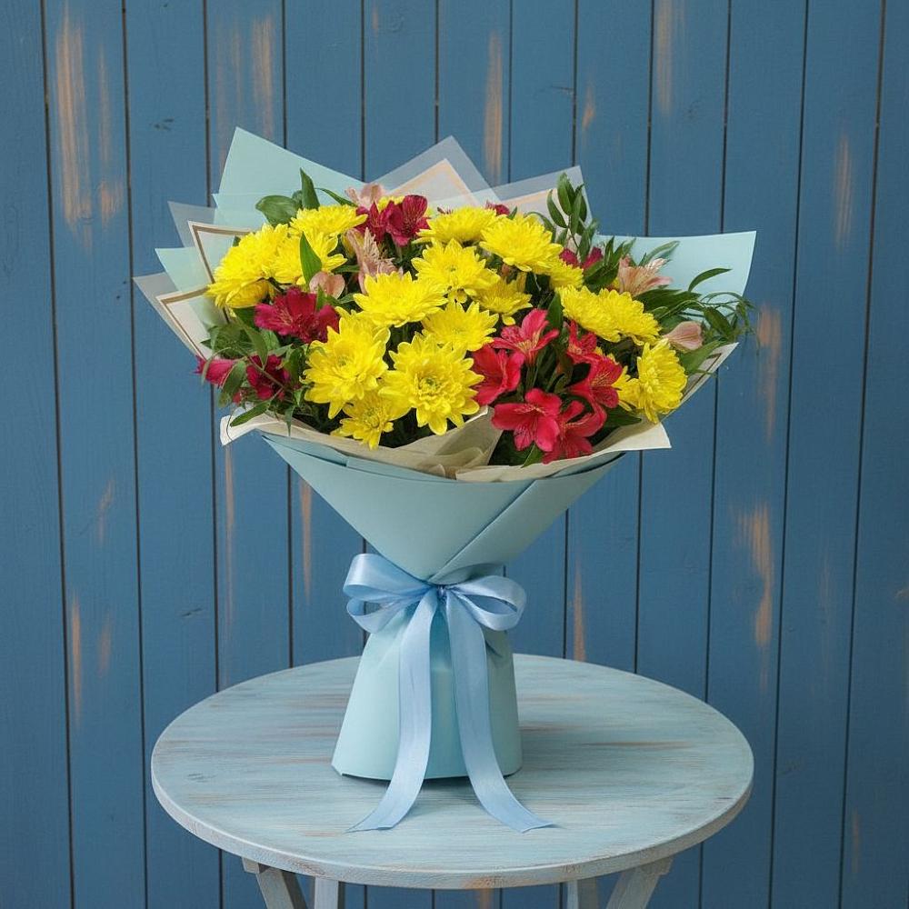 Букет цветов из: Альстромерии и Хризантемы в Чемодурово