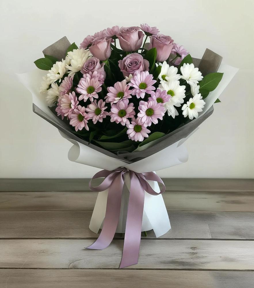 Букет цветов из: Хризантемы и Розы в Чемодурово