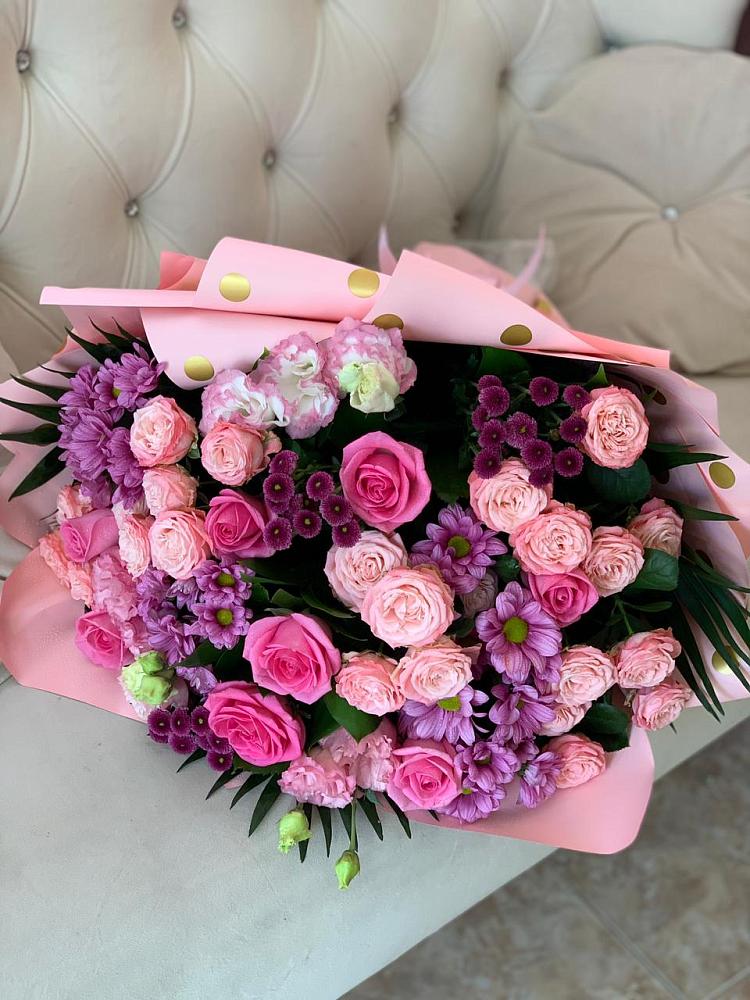 Букет цветов из: Хризантемы, Розы и Лизиантусы в Чемодурово