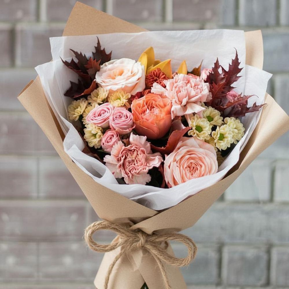 Букет цветов из: Гвоздики, Хризантемы и Розы в Чемодурово