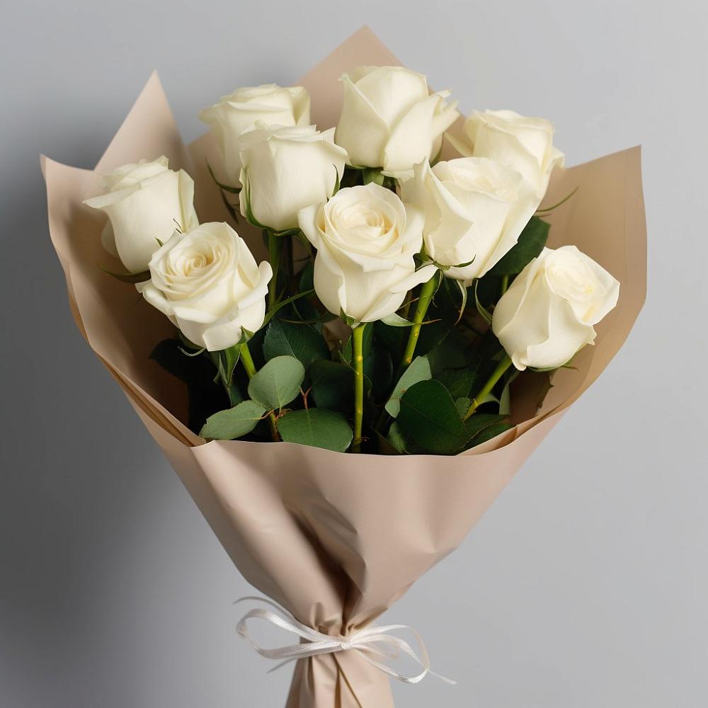 Букет 9 Белых роз Эдлесс Лав в Чемодурово