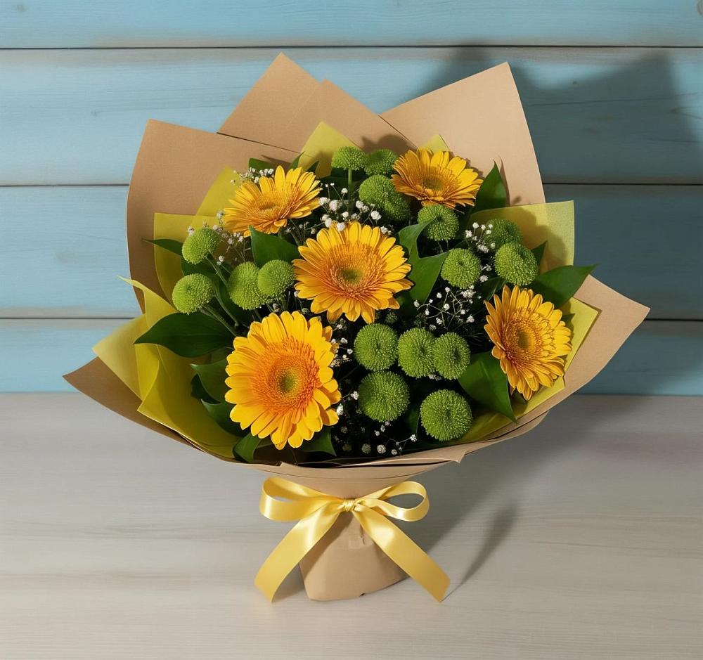 Букет цветов из: Герберы и Хризантемы в Чемодурово