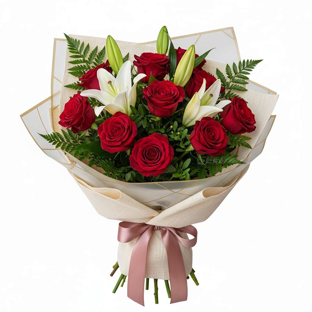 Букет цветов из: Лилии и Розы в Чемодурово