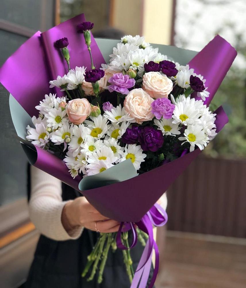 Букет цветов из: Хризантемы, Гвоздики и Розы в Чемодурово