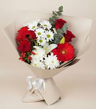 Букет цветов из:  Розы, Хризантемы, Герберы и Лилии в Чемодурово