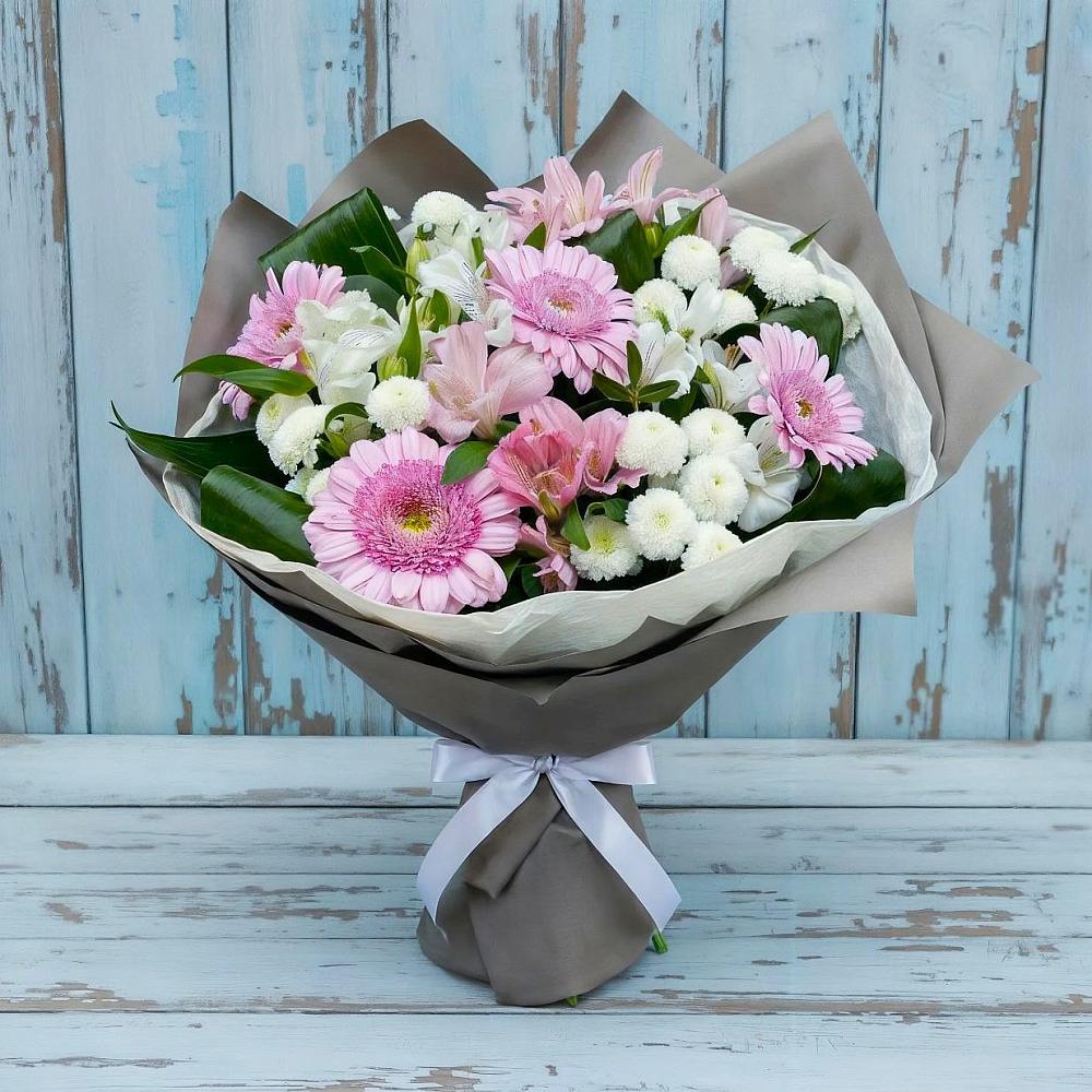 Букет цветов из: Герберы, Альстромерии и Хризантемы в Чемодурово
