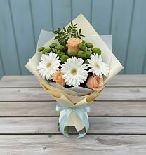 Букет цветов из:  Герберы, Розы и Хризантемы в Чемодурово