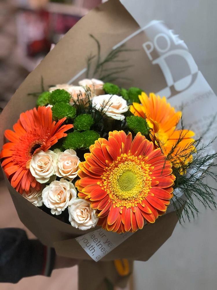 Букет цветов из: Герберы, Хризантемы и Розы в Чемодурово